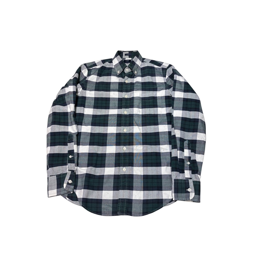 J.Crew Slim Oxford Button Down Shirt Green Navy White Check C4283 Mens Small